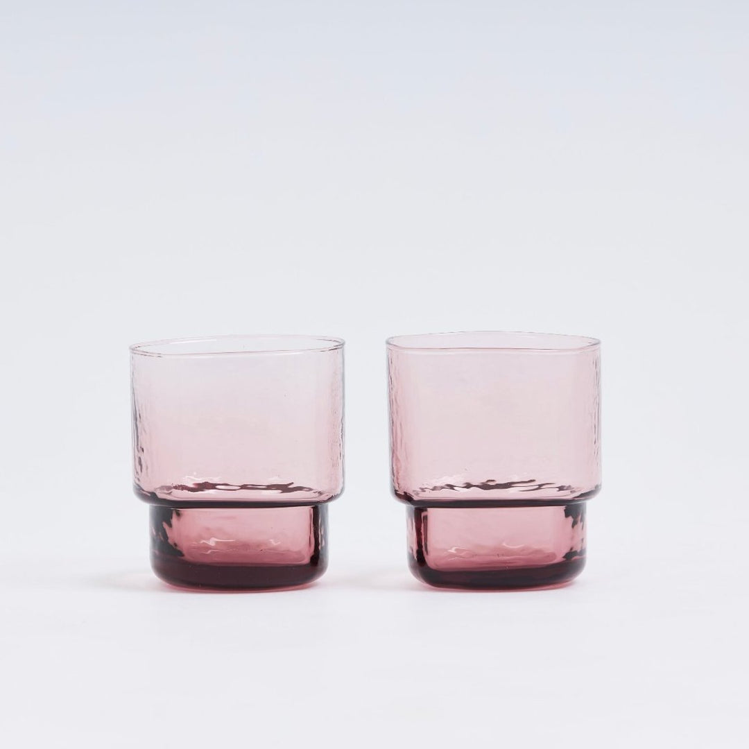 Set of 2 handmade pink angular stackable glasses