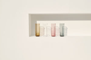 Handmade glass carafes in pastel colours (brown, clear, pink, blue). 1L
