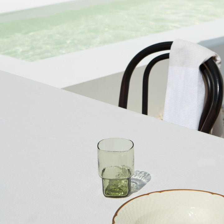 Stackable tall olive-green handmade drinking glass 