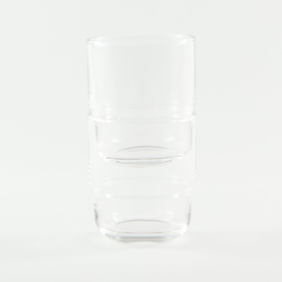 Sturdy, stackable minimalistic clear drinking glasses