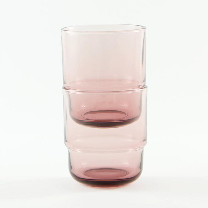 Sturdy stackable minimalistic drinking glasses in pastel pink