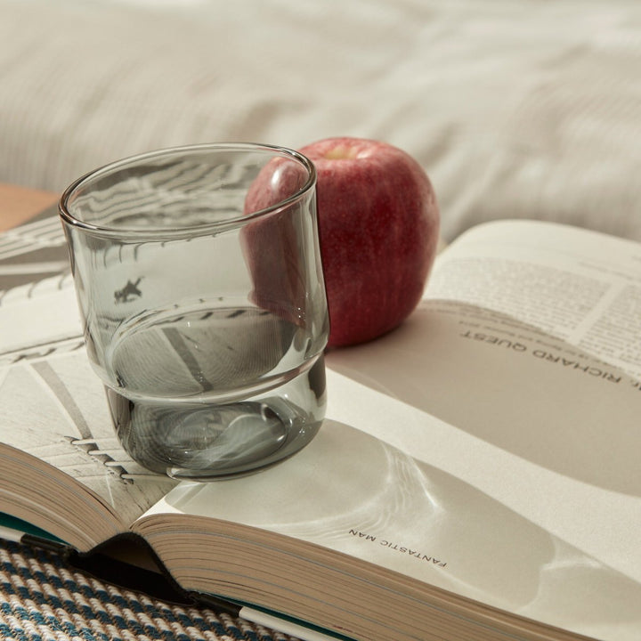 Sturdy, minimalistic water glass in blue grey